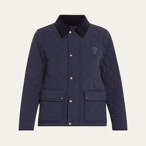 Burberry Navy Quilted Jacket with Corduroy Collar NEW L